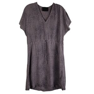 No. 6 Store New York Silk Drawstring Waist Dress Abstract Print Purple Gray M